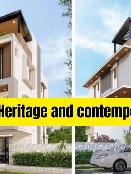 This image illustrates a "Fusion of Heritage and Contemporary Design," combining modern forms with traditional materials and details.