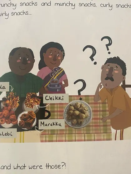 This page from 'Kozhukatta' beautifully illustrates the discovery of new and exciting foods, a theme that resonates with curious young readers.