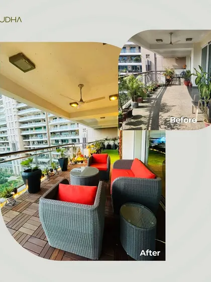 A gallery of chic balcony transformations. These before-and-after shots showcase various styles, from cozy seating areas to zen corners, all designed to create a stylish retreat.