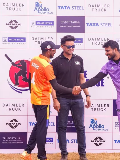 Another view of the pre-match handshake ceremony at the cricket league.