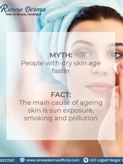 Myth: People with dry skin age faster. Fact: The main causes of aging are sun exposure, smoking, and pollution. Protecting your skin is key for everyone.