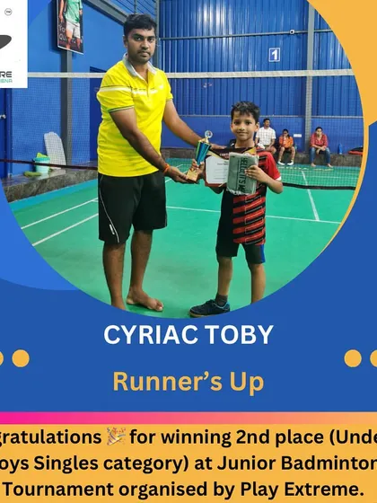 Congratulations to Cyriac Toby for winning 2nd place in the Under-9 Boys Singles category. A great start to his competitive journey.