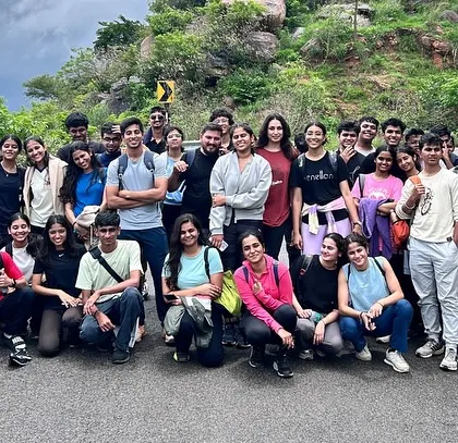 Our group on the road, ready to start the Uttari Betta trek. The adventure begins the moment you board our bus.
