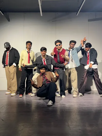 The crew, ready to hit the stage. We focus on looking and feeling like a team, which is essential for delivering a powerful and cohesive group performance at any event.