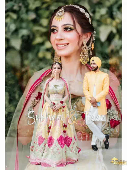 Another artistic collage from the Haldi shoot, blending portraits to create a dreamy, romantic image.