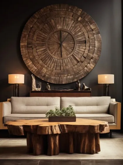 Beyond paintings, we also create stunning mandala sculptures from materials like wood and metal. These three-dimensional pieces add texture and a powerful focal point to minimalist or modern interiors.