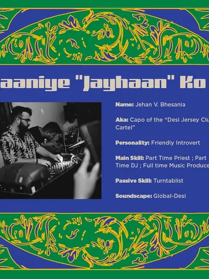 "Jaaniye Jayhaan Ko!" A fun, character-style introduction card for the 'Besharam Budhwar' event, breaking down my skills and soundscape.