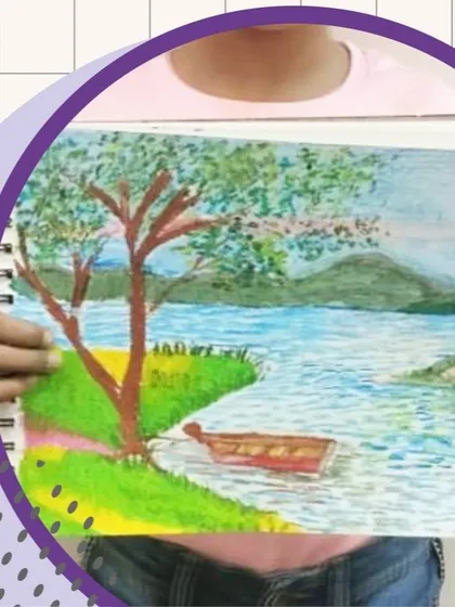 A lovely landscape created with oil pastels. This medium is perfect for beginners as it's direct, colorful, and doesn't require any drying time.