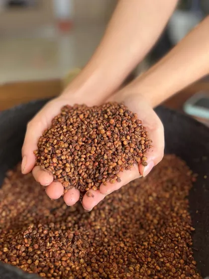 These are Sumac berries, a key ingredient in our cooking that adds a tangy, lemony flavor. Harvested wild in Nagaland, these berries are dried and powdered to be used in everything from marinades to traditional remedies.
