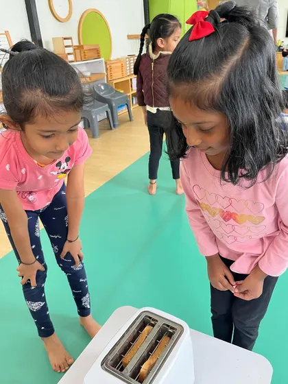 Each activity, from making Bhel Puri and toast to plucking methi leaves and exploring what floats, is a lesson in itself. These practical life and sensorial activities are central to the Montessori method, helping children develop fine motor skills, concentration, and a deep understanding of the world through their own actions.