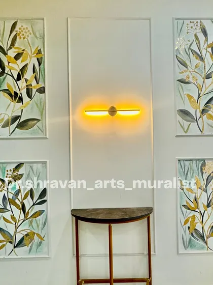 This is a multi-panel gold foil mural. Each of the four frames features a unique botanical design, creating a cohesive and sophisticated gallery wall effect.