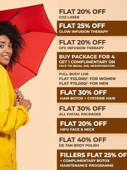 Our June monsoon offers included a wide array of deals on facials, fillers, hair treatments, and a complimentary session with the purchase of select packages.