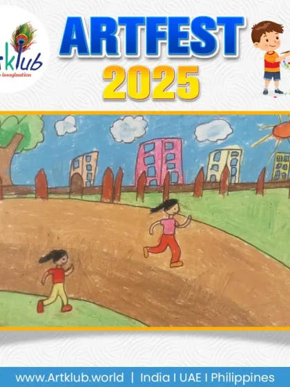 Two girls enjoying a run through a park in this lovely piece from our junior division.