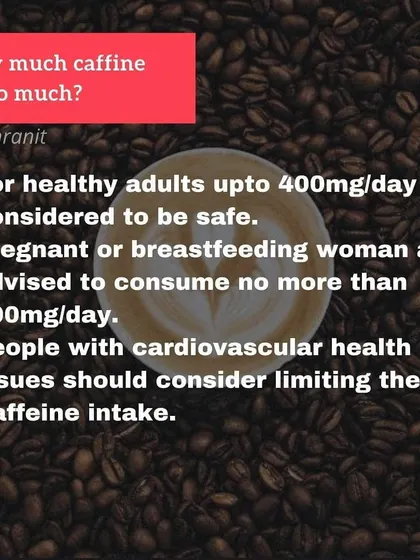 This slide provides clear guidelines on safe daily caffeine intake for different populations, including healthy adults and pregnant women.