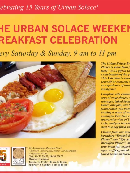 Start your weekend with our legendary English Breakfast Platter. It's more than a meal; it's a celebration of the good life, served with love and a spectacular view of Ulsoor Lake.