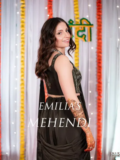 "Emilia's Mehendi." A lovely portrait of the bride from Ecuador, beautifully embracing Indian traditions on her Mehendi day.