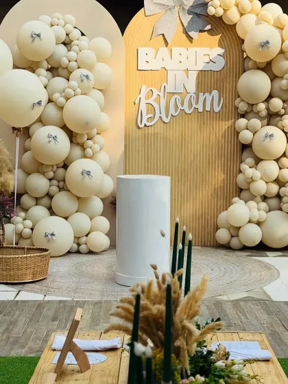 A view of the boho photo booth from the picnic table, showing how we create a cohesive and immersive environment.