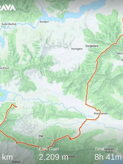 The Strava map of our 44.8 km run with 2,209 meters of elevation gain. The data shows the sheer scale of the SRT challenge, a true test of endurance.