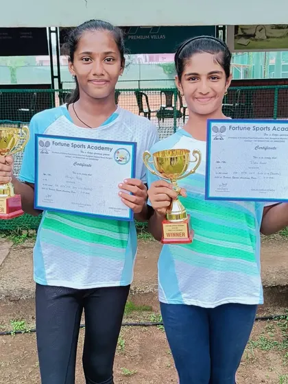 The victorious Girls U14 Doubles team after their win at the AITA CS7 tournament. We ensure that all winners are properly celebrated for their achievements.