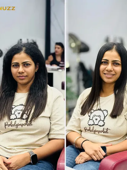 This client wanted to get rid of frizz and get a more manageable style. I gave her a sleek haircut and a professional hair set that resulted in this smooth, polished look.