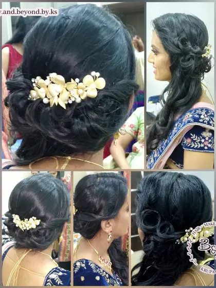 This collage provides a comprehensive look at the reception hairstyle, showing how it looks from the front, side, and back. It’s a great reference for brides considering a curly open hairstyle.
