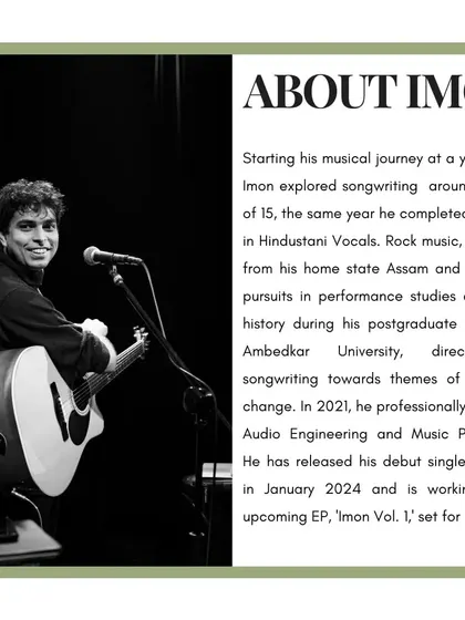 About Imon (Prabahan), who explored songwriting at a young age and completed his Visharad in Hindustani Vocals.