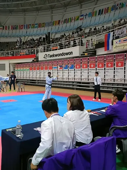 A glimpse of the Poomsae competition from the judges' table.