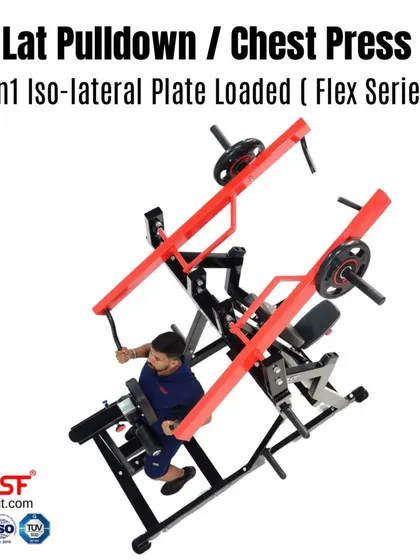 An angled overhead view of the iso-lateral lat pulldown, showcasing the machine's range of motion.