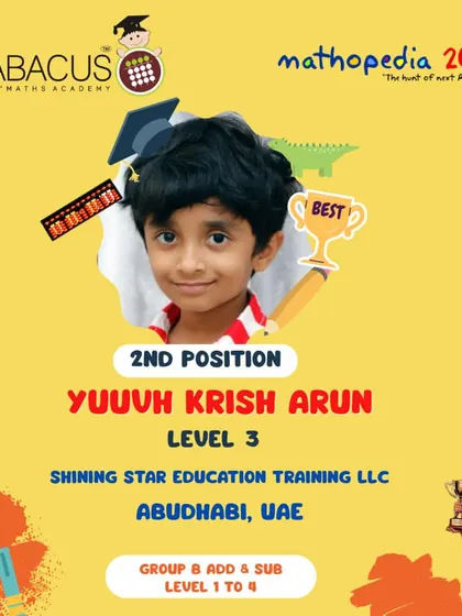 Yuuvh Krish Arun from Abu Dhabi, UAE, a 2nd Position winner from our international center.