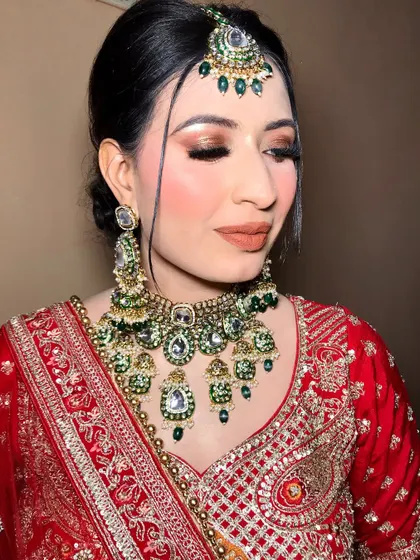 The eye makeup in focus, with a soft shimmer that makes her eyes sparkle.