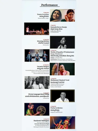 A list of performances at the literature festival. I ensure that each stage, whether for a Carnatic music performance or a poetry reading, is properly equipped and set up to meet the specific needs of the artists.