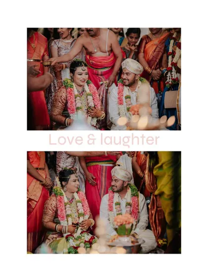 Love and laughter fill the air as Preethi and Rakshan share a moment during their wedding ceremony, surrounded by family.