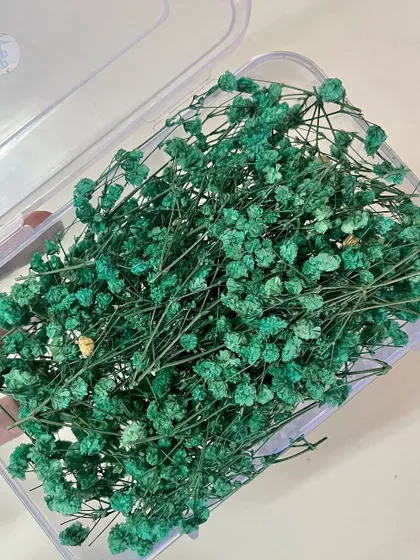 This dark green baby's breath provides a beautiful, natural contrast, especially in lighter hair.
