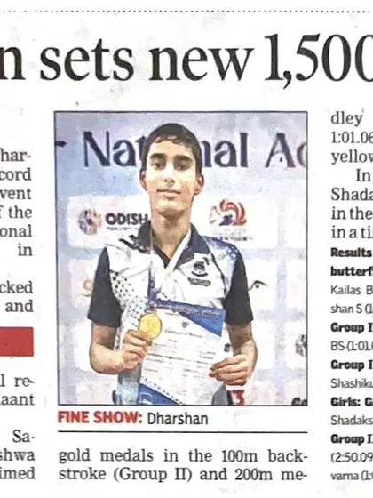 A Times News Network report on Dharshan S setting a new 1,500m mark at the Junior Nationals.