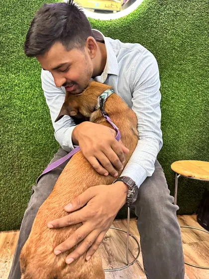 A quiet, affectionate moment with Cacy. This is the trust and love that fuels our training partnership.