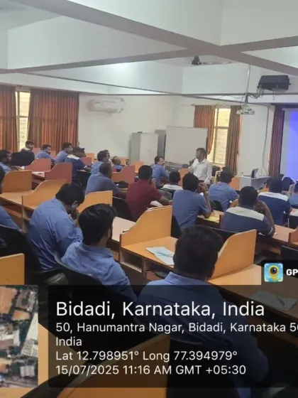 A wide view of our trainer addressing a full classroom at Toyota Kirloskar in Bidadi. We are equipped to handle large corporate batches, delivering consistent quality and results.