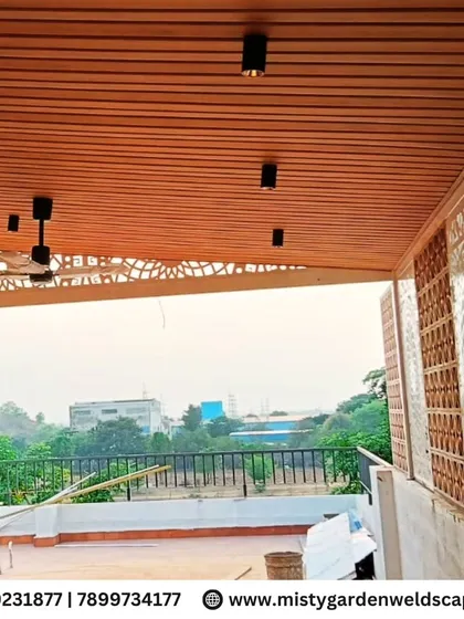 This view from the terrace shows how the CNC and jali panels create a semi-private screen, offering glimpses of the view while maintaining a sense of enclosure.