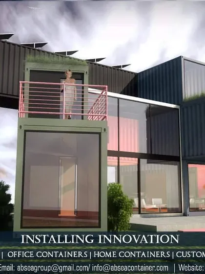 A multi-story container home concept featuring cantilevered sections, a rooftop terrace, and large glass walls. This design pushes the boundaries of what can be achieved with modular construction.