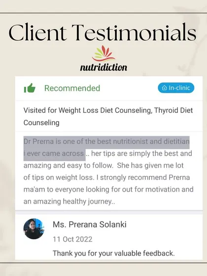A client's feedback highlighting how our simple and amazing tips for weight loss and thyroid management were easy to follow, leading to a strong recommendation for anyone seeking motivation.