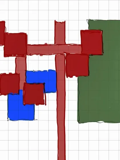 A conceptual diagram exploring a grid-based, branching structure for a new project.
