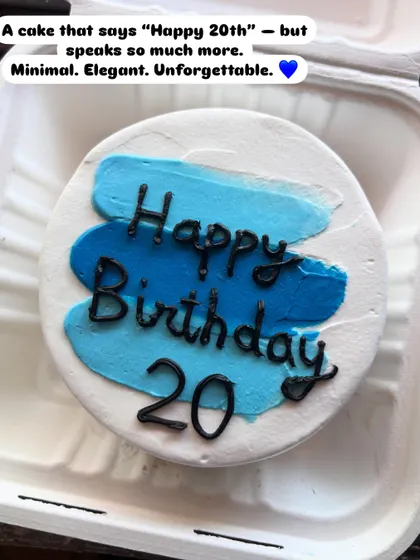 This minimalist bento cake for a 20th birthday is elegant and unforgettable. The abstract blue brushstrokes create a modern art feel, perfect for a stylish celebration.
