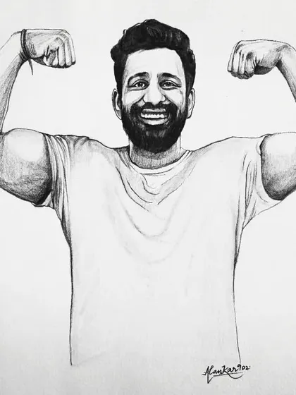 A graphite pencil sketch of fitness personality Rajat Dalal. I focused on capturing the muscle definition and his powerful, smiling expression.