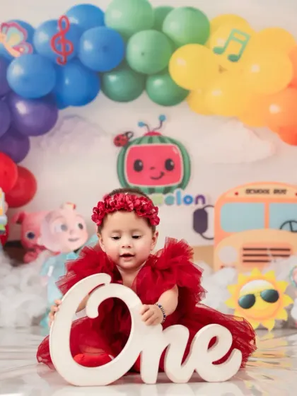Celebrating ONE with a Cocomelon theme! This setup is perfect for little fans of the show.