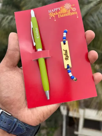 The turbo pen and rakhi combo, with the pen in a vibrant green color.
