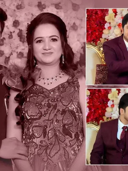 A collage of moments from the ring ceremony, showing the couple's interactions and portraits in both color and monochrome.