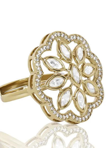 A beautiful floral-patterned diamond ring, shot at an angle to highlight its delicate and detailed craftsmanship.