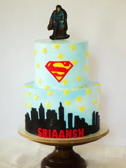 This massive two-tier Superman cake was for a huge fan. It features a city skyline, a chocolate Superman topper, and lots of stars. It's sure to make any little superhero feel special.