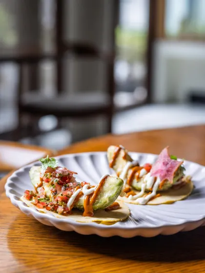 The sensational Avocado Taco, with roasted tomato salsa and pico de gallo on a fresh Ajwain Tortilla. It's a burst of fresh, vibrant flavours.