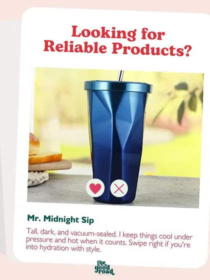 "Mr. Midnight Sip". This tall, dark, and vacuum-sealed tumbler keeps things cool under pressure and hot when it counts.