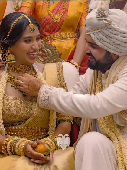 A happy moment between Aparna and her groom.